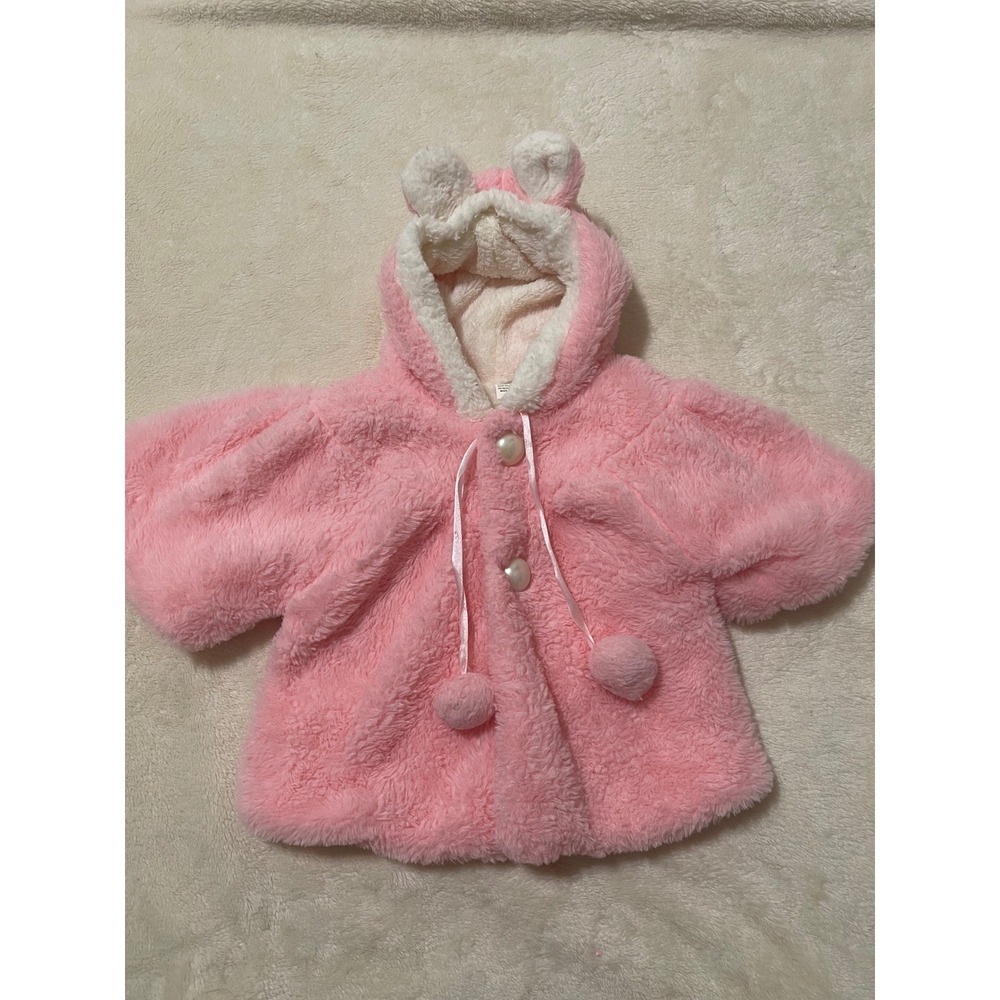 Girls Pink Faux Fur Hooded Capelet Coat with Animal Ears Size 8 months